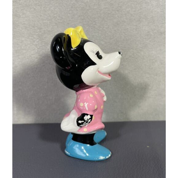 Vintage Disney Ceramic Minnie Mouse Figurine Pink Polka Dot Dress Blue Shoes - Picture 2 of 9